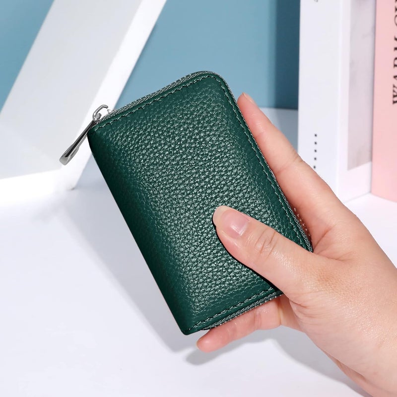 FEITH&FELLY Genuine Leather Credit Card Holder RFID Small Zipper Card Case Wallet for Women & Men - Image 5